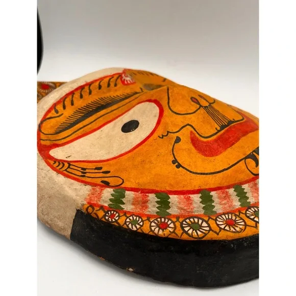 Vintage Paper Mache Mask Jagannath Handcrafted With Folk Art Design India - Picture 7 of 9
